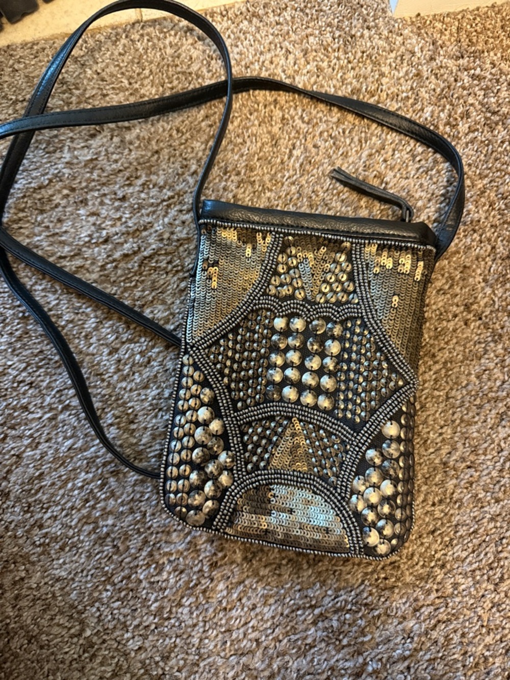 Embellished Black Crossbody Bag with Gold Stud Detail